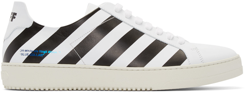 Off-White: White Leather Striped Sneakers | SSENSE