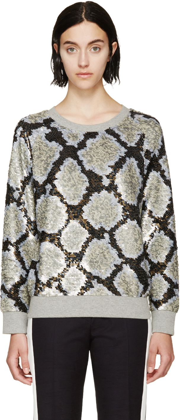 Ashish: Grey Python Sequinned Sweatshirt | SSENSE