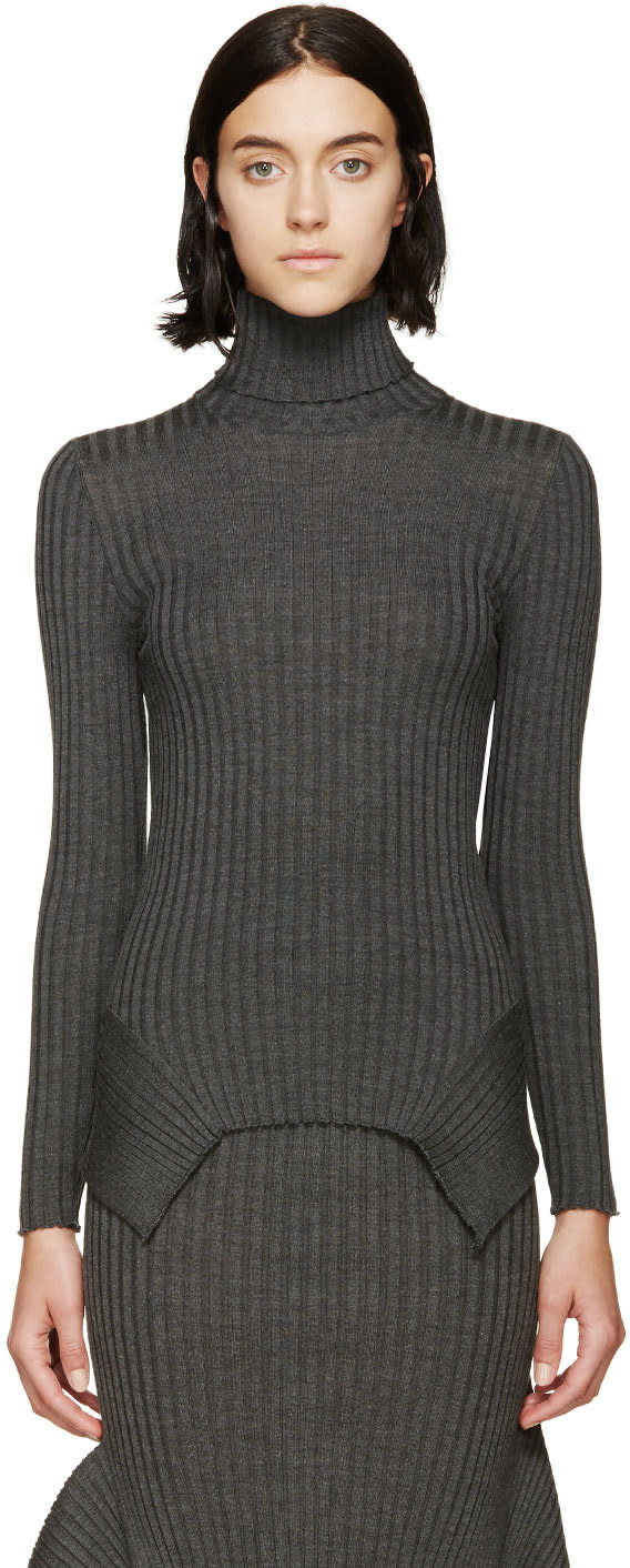 Stella McCartney: Grey Ribbed Turtleneck | SSENSE