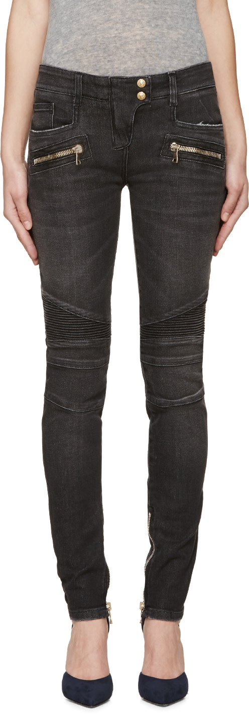 Balmain: Black Skinny Biker Jeans | SSENSE