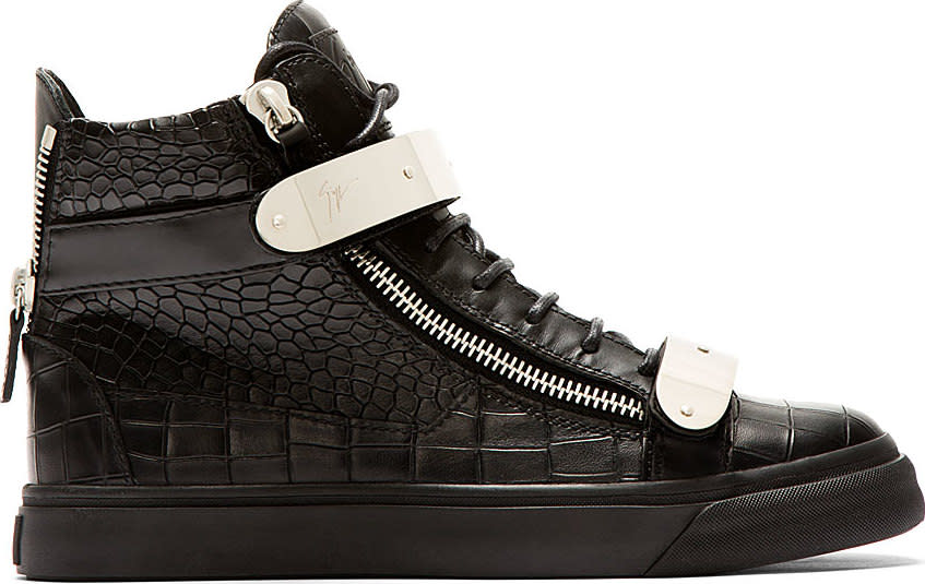 Giuseppe Zanotti: Black Croc-Embossed Leather High-Top Sneakers | SSENSE