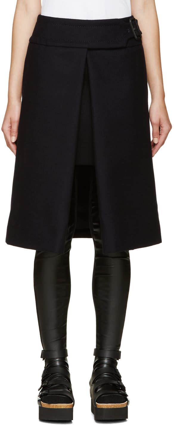 Sacai Luck: Navy Wool Front Slit Skirt | SSENSE