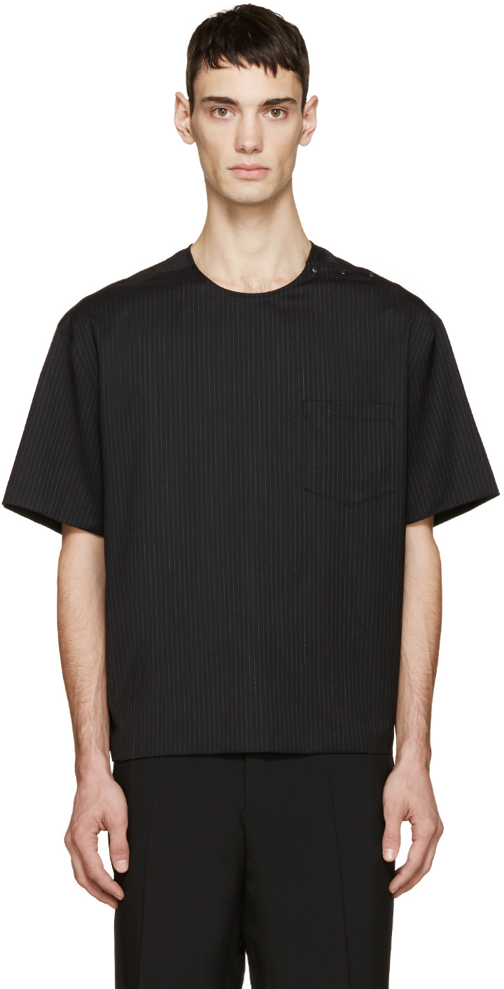 Lanvin: Black Pinstripe T-Shirt | SSENSE