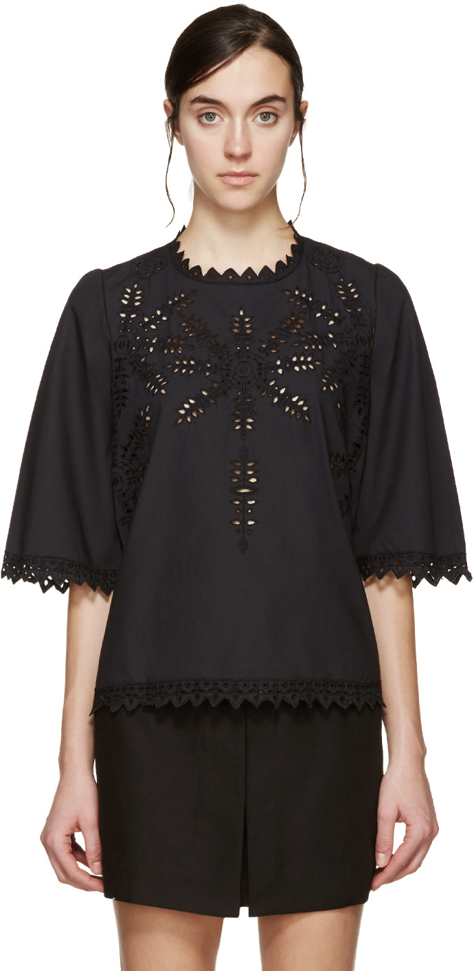 Isabel Marant Etoile: Black Poplin Embroidered Dill Blouse | SSENSE