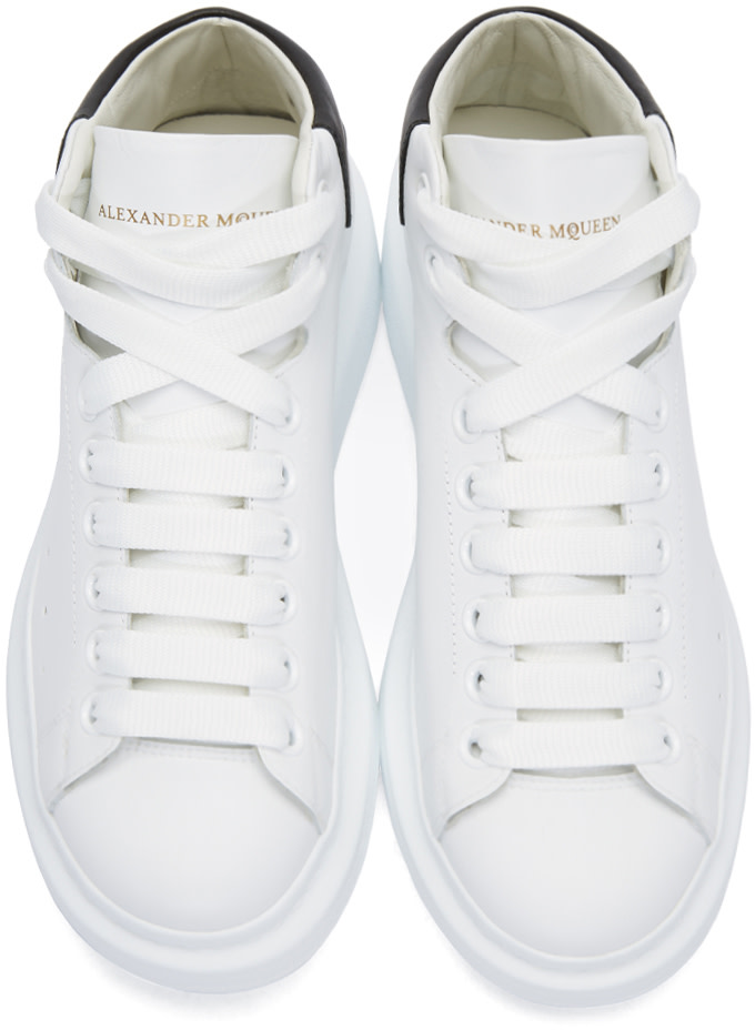 ALEXANDER MCQUEEN Men'S Leather High-Top Sneaker, White/Black | ModeSens