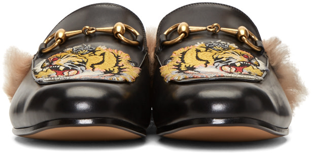 GUCCI Princetown Shearling-Lined Embellished Leather Backless Loafers ...