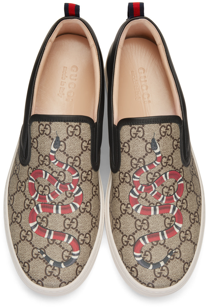 GUCCI Kingsnake Print Gg Supreme Slip-On Sneaker in Tonal-Brown | ModeSens