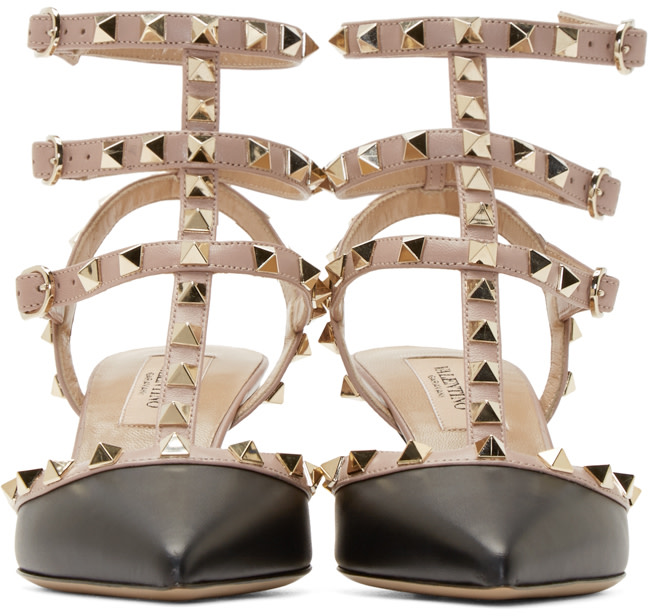 valentino core leather rockstud cage heels