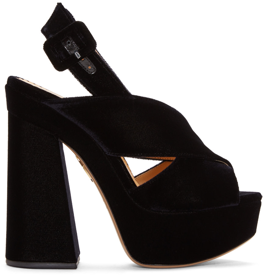 Charlotte Olympia: Black Velvet Elektra Heels | SSENSE