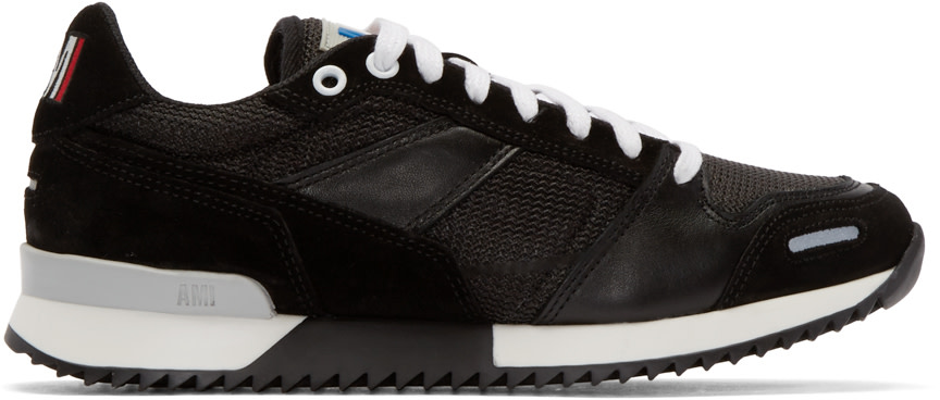 AMI Alexandre Mattiussi: Black Leather & Mesh Sneakers | SSENSE