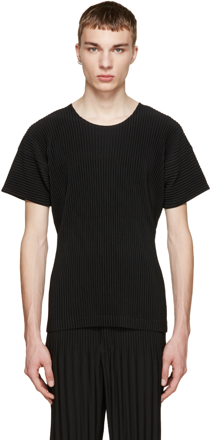 Homme Plissé Issey Miyake: Black Pleated T-Shirt | SSENSE