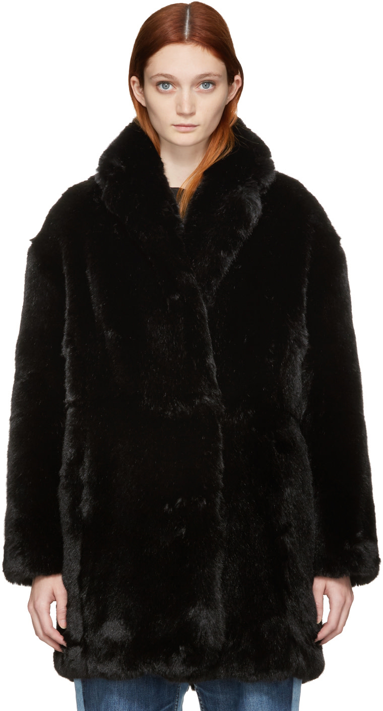 McQ Alexander Mcqueen: Black Faux-Fur Coat | SSENSE