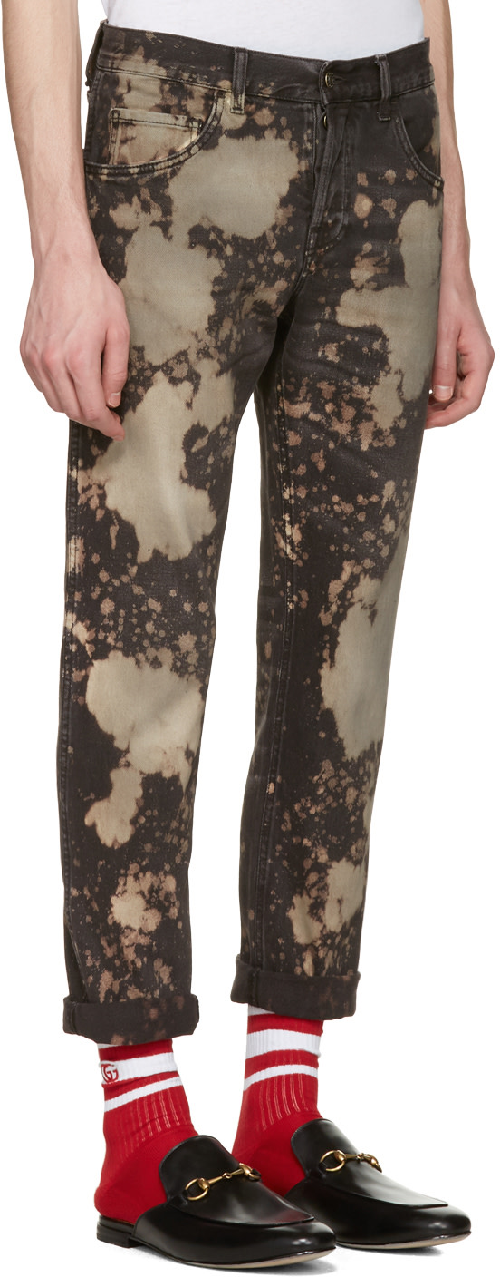 6 Stores In Stock GUCCI Bleached Denim Tapered Pants, Black ModeSens