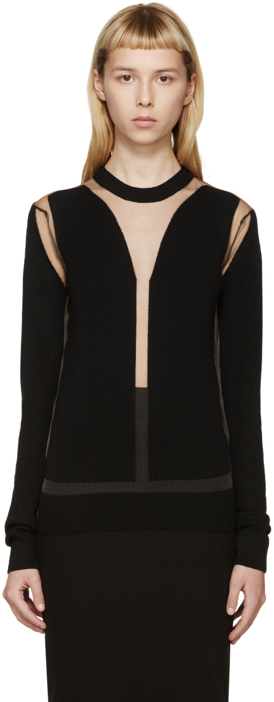 McQ Alexander Mcqueen: Black Mesh Peekaboo Sweater | SSENSE