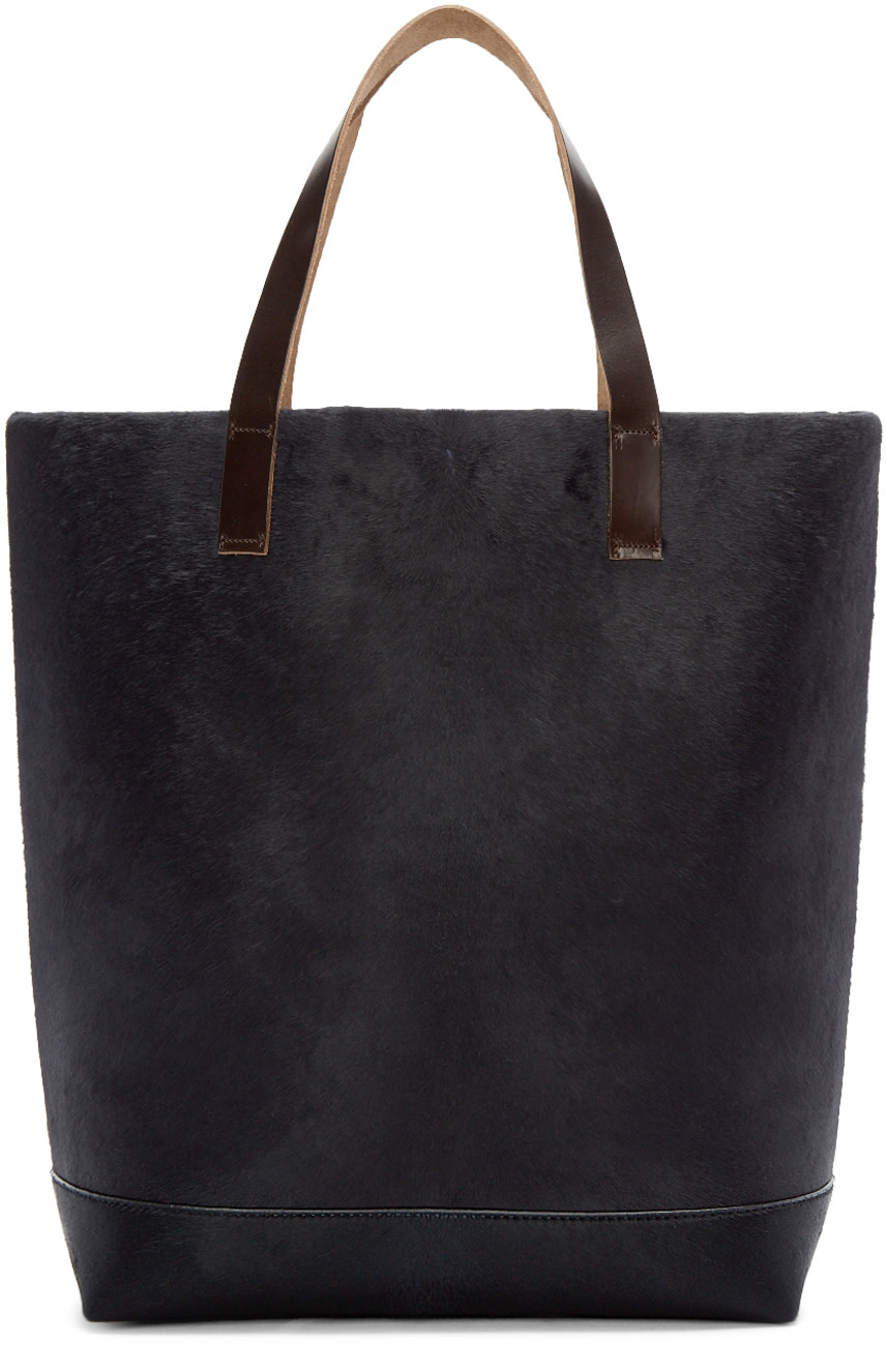 Marni: Navy Calf Hair Shopper Tote | SSENSE