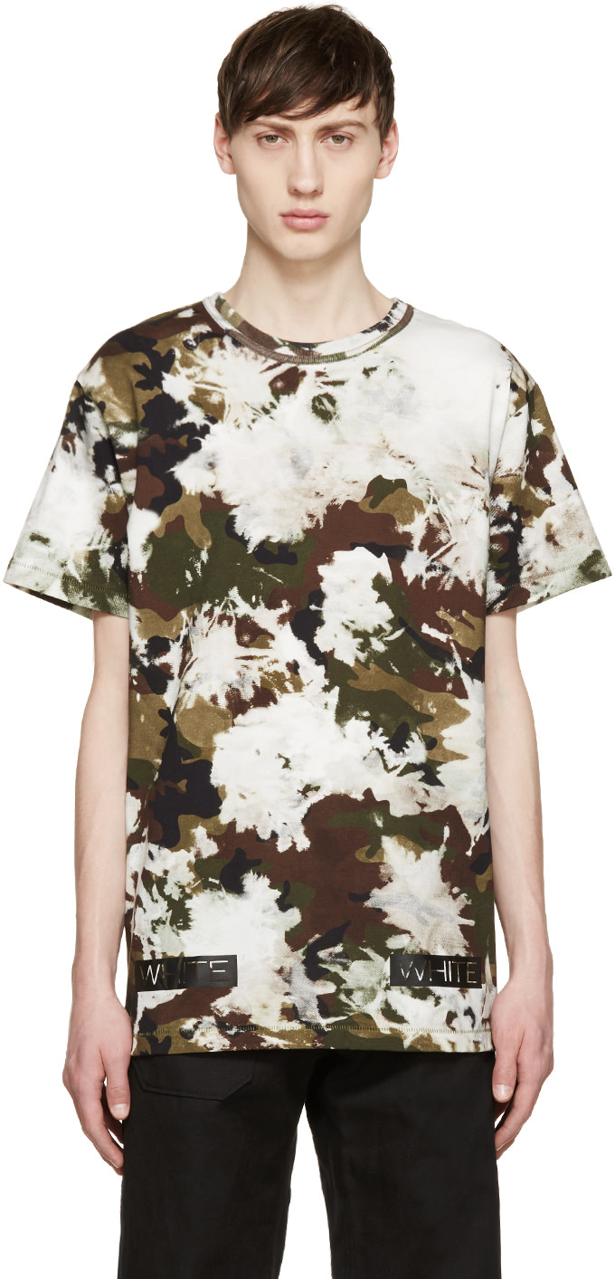 Off-White: Green & Brown Camouflage T-Shirt | SSENSE