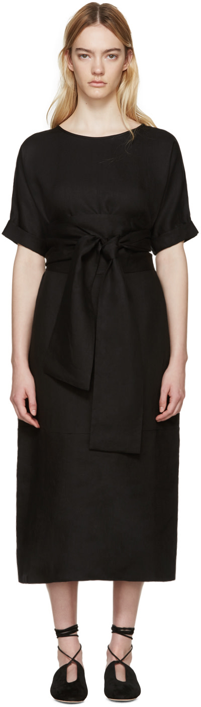 Studio Nicholson: Black Linen Sistina Dress | SSENSE