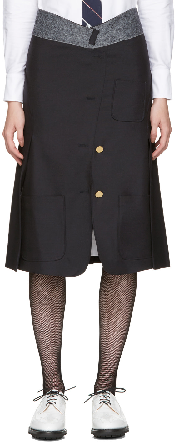 Thom Browne: Navy Reconstructed Sack Skirt | SSENSE