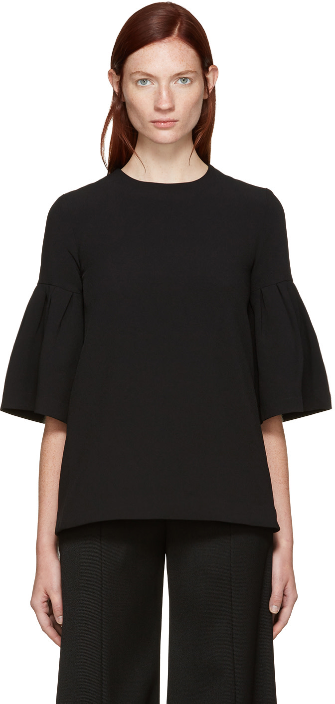 Edit: Black Crepe Flute Sleeves Blouse | SSENSE