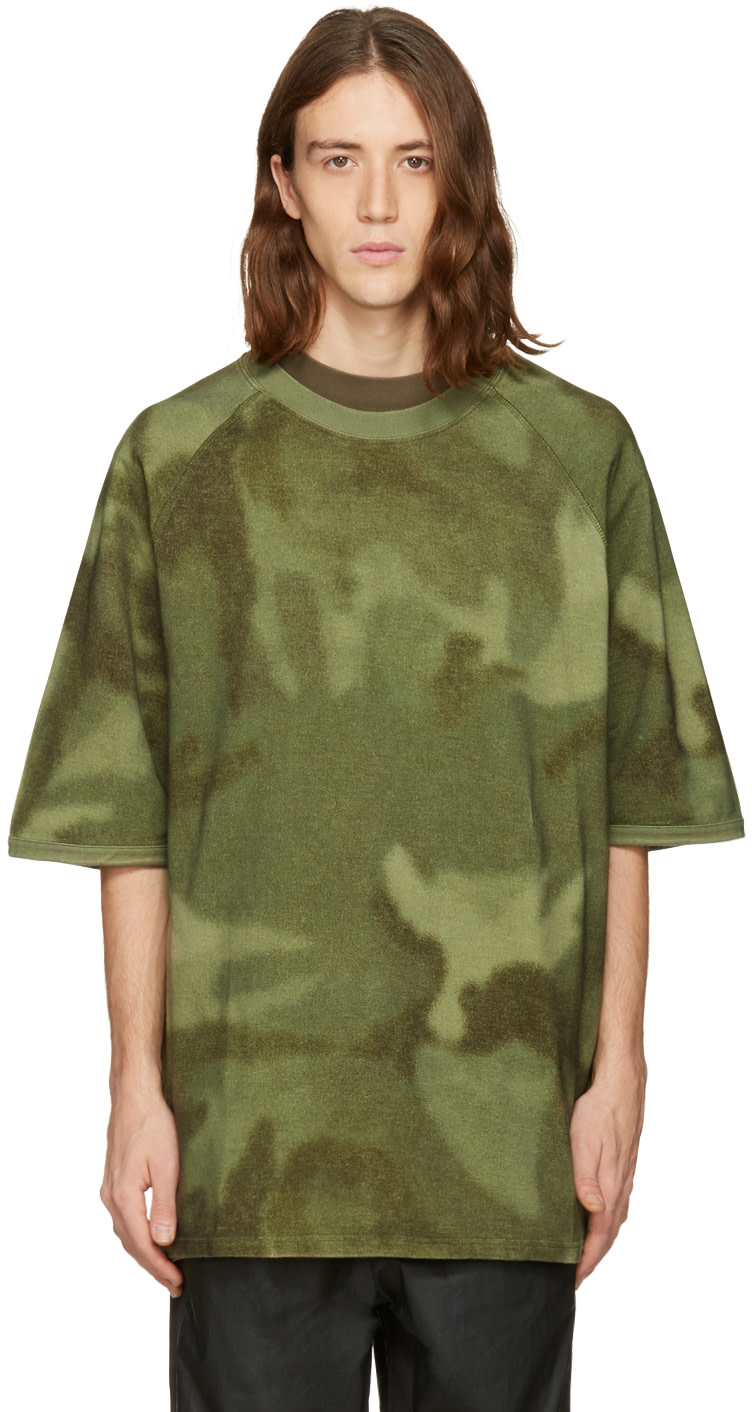YEEZY Season 3: Green Camo Raglan Knit T-Shirt | SSENSE