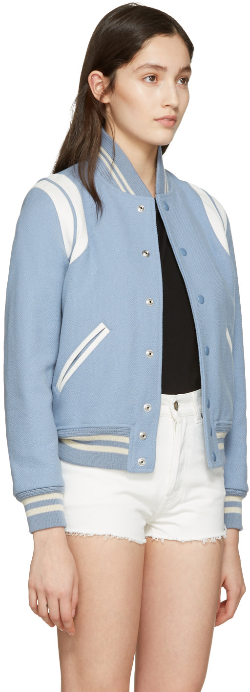 SAINT LAURENT Blue Wool Teddy Bomber Jacket