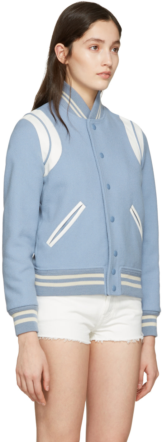 SAINT LAURENT Blue Wool Teddy Bomber Jacket