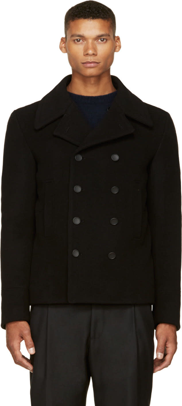 Balenciaga: Black Wool Minimalist Peacoat | SSENSE