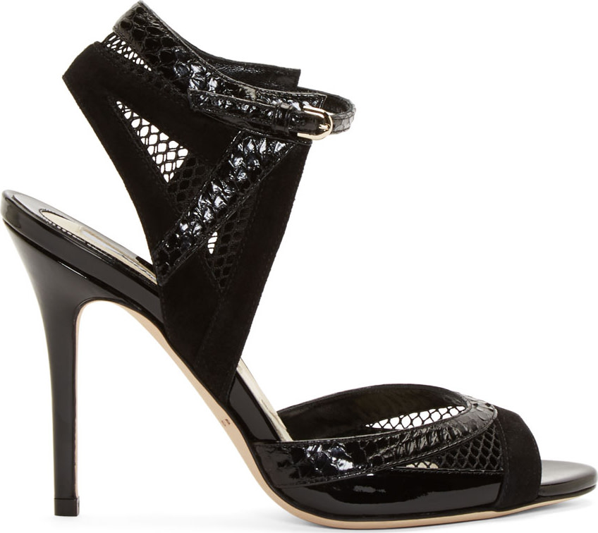 Brian Atwood: Black Snakeskin & Mesh Iara Heels | SSENSE