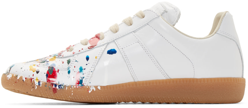 Maison Margiela: White Paint Splashed Replica Sneakers | SSENSE