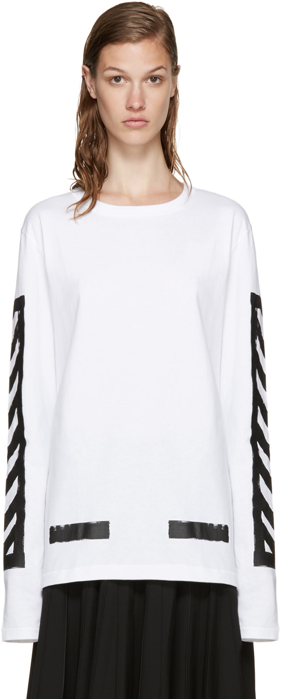 Off-White: White Brushed Diagonals T-Shirt | SSENSE