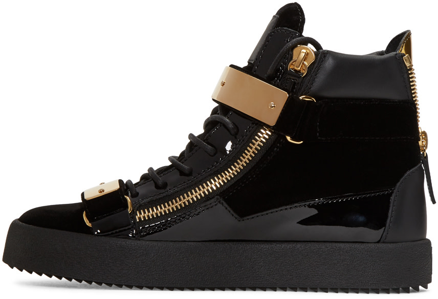 giuseppe zanotti patent black sneakers
