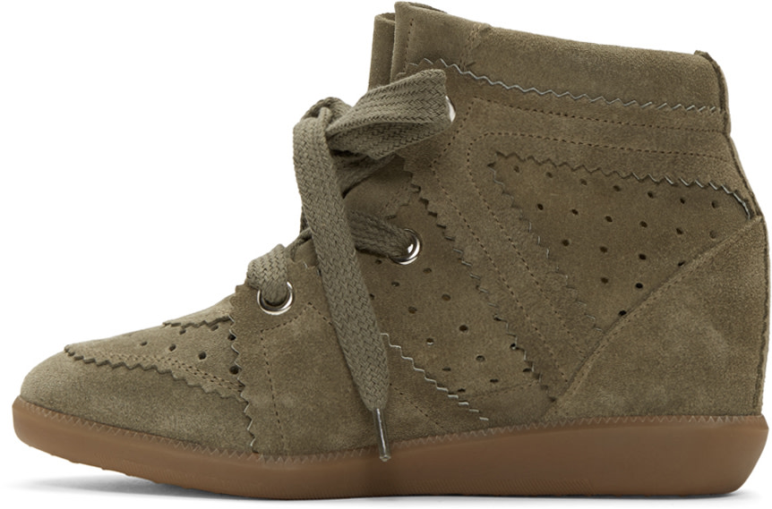 ISABEL MARANT Bobby Calfskin Velvet Leather Sneakers In Brown. in Khaki ...