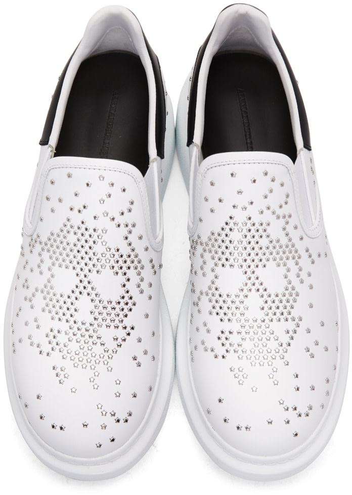 ALEXANDER MCQUEEN Skull-Embellished Leather Skate Shoe, White/Black ...