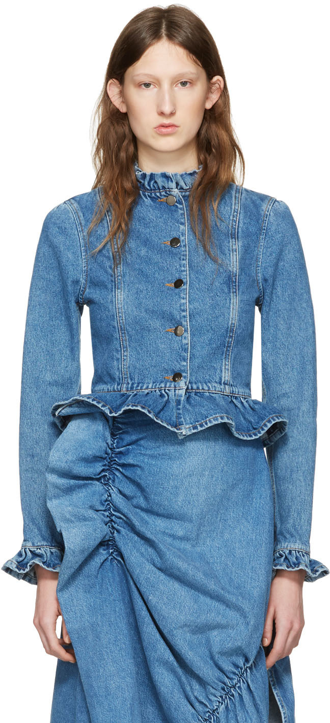 J.W.ANDERSON J.W. Anderson Women’S Ruffle Denim Jacket, Colour: Mid ...