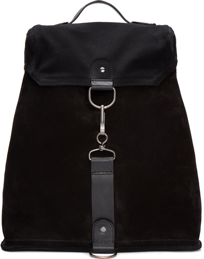 Maison Margiela: Black Suede & Canvas Backpack | SSENSE