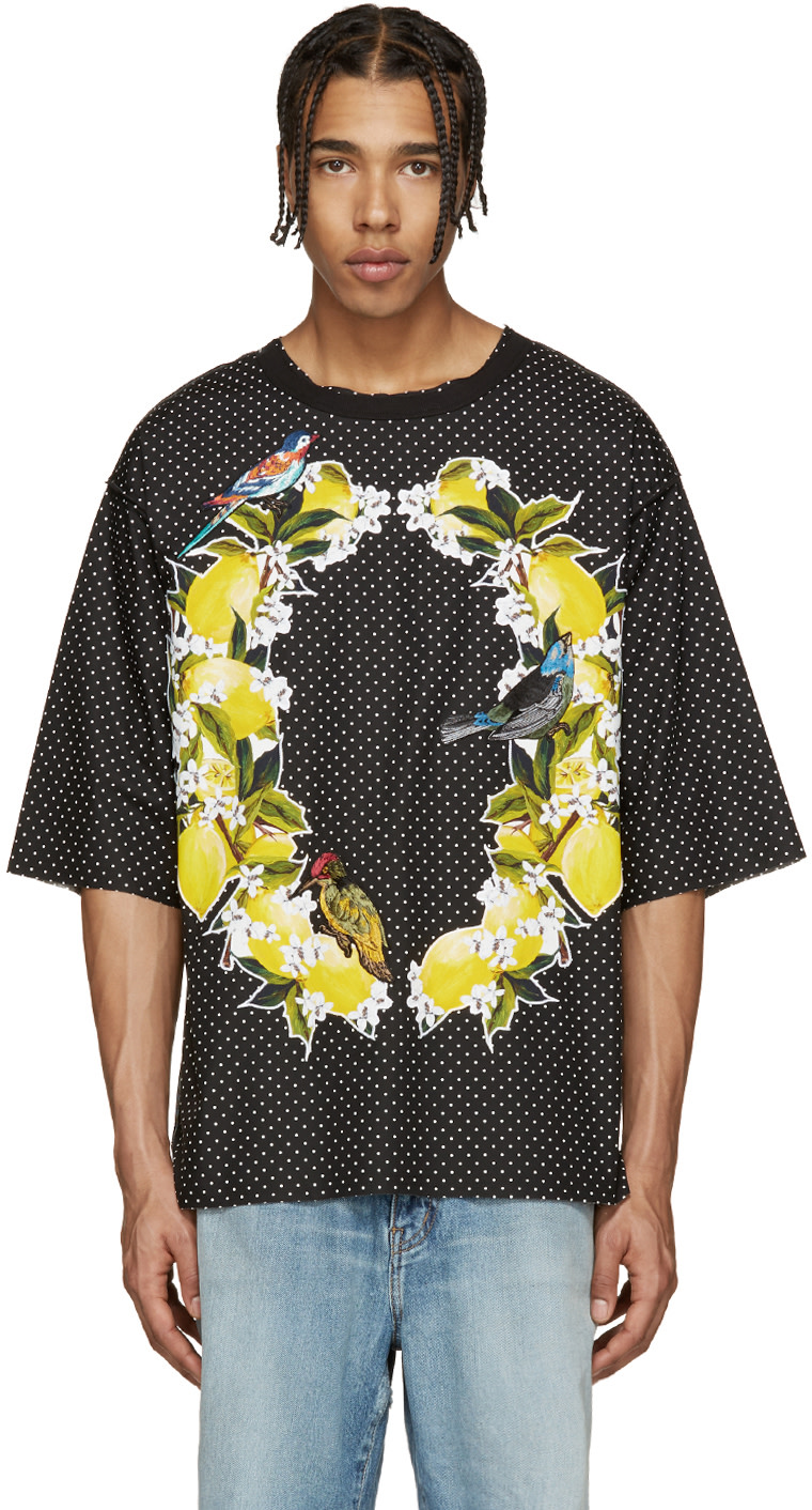 Dolce & Gabbana: Black Polka Dot Bird T-Shirt | SSENSE