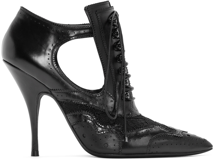 Givenchy: Black Leather & Lace Boots | SSENSE