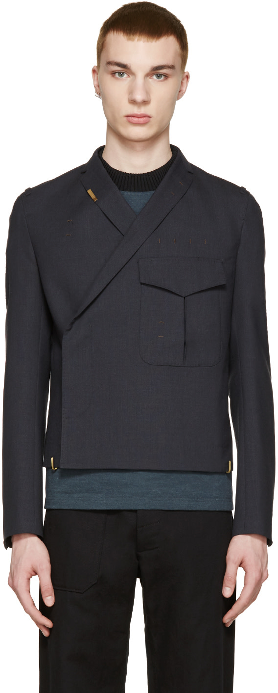 Kolor: Navy Wool Pocket Blazer | SSENSE