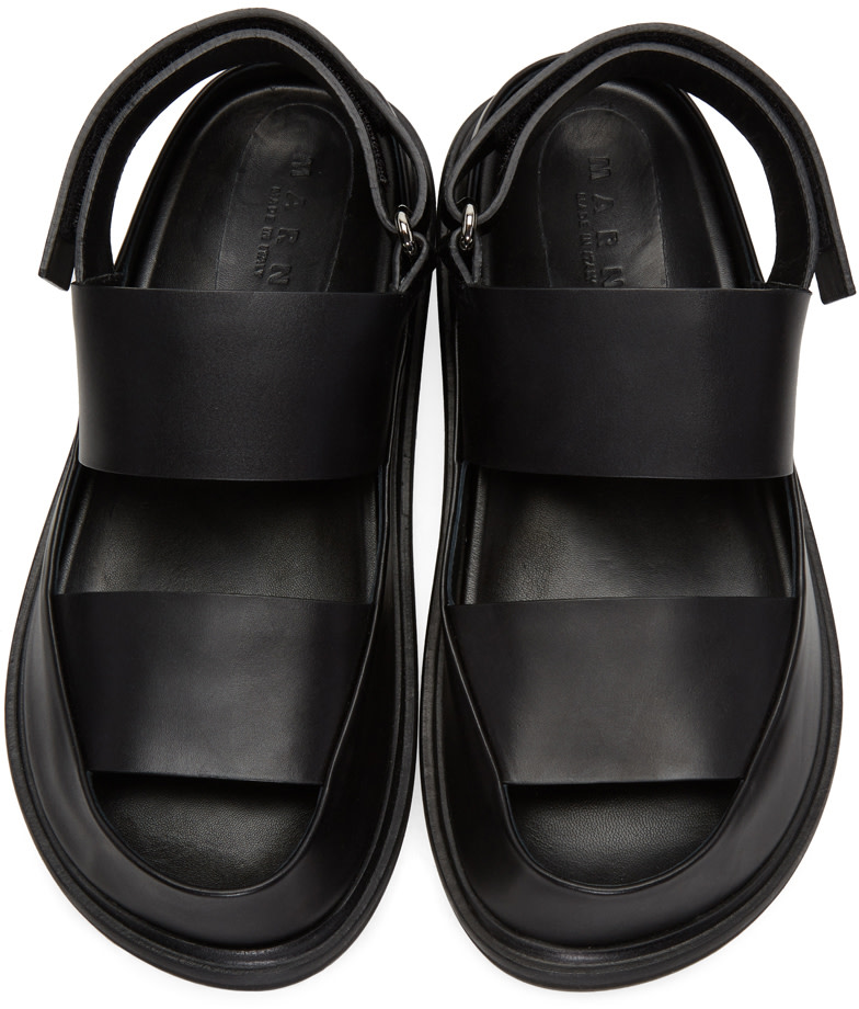 Marni: Black Leather Straps Sandals | SSENSE