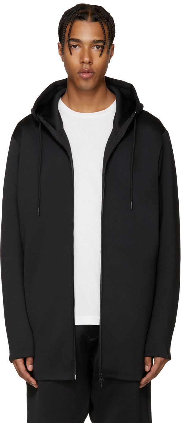 Y-3: Black Neoprene Spacer Hoodie | SSENSE