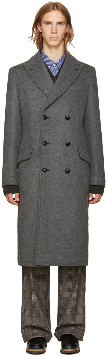 Junya Watanabe: Grey Wool Vinyl Pouch Coat | SSENSE