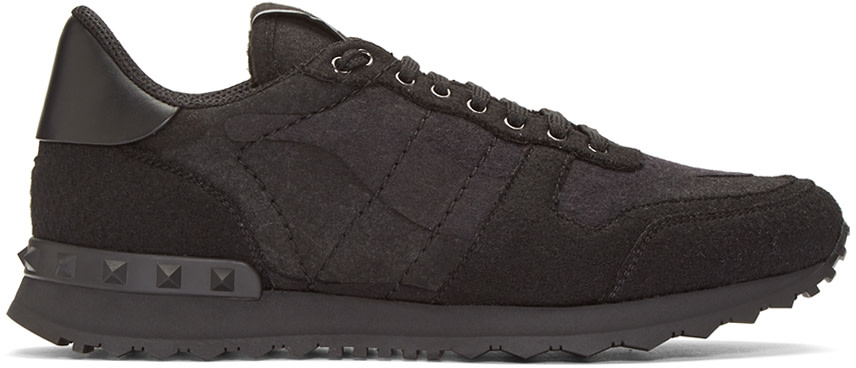 Valentino: Black Felt Camo Rockrunner Sneakers | SSENSE