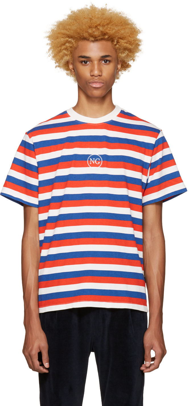 Noon Goons: Tricolor Striped Logo T-Shirt | SSENSE