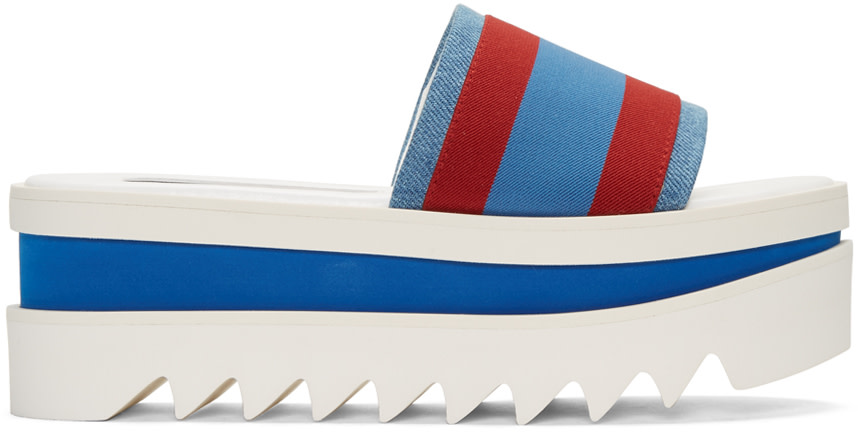 Stella McCartney: Red & Blue Striped Flatform Sandals | SSENSE