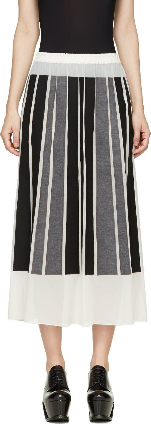 Viktor & Rolf: Ivory Silk Gorgette Black & Grey Paneled Skirt | SSENSE