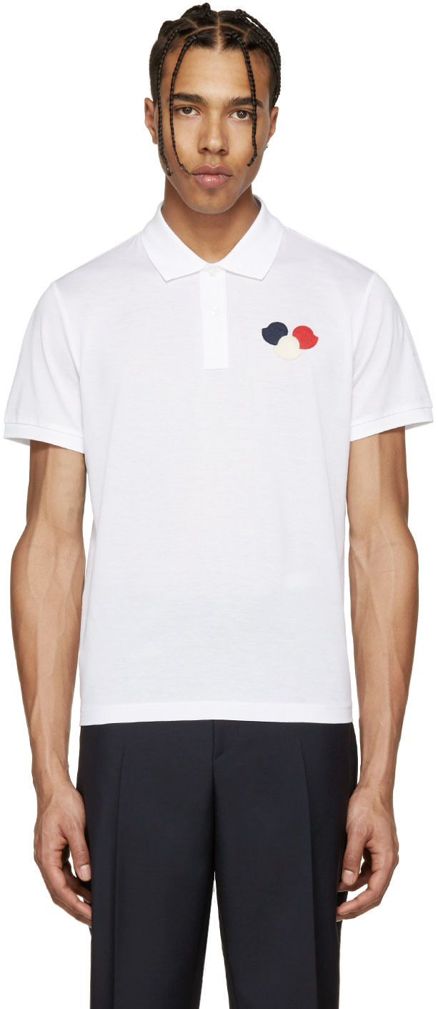 Moncler: White Embroidered Polo | SSENSE