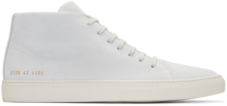 Common Projects: Off-White Suede New Court Mid-Top Sneakers | SSENSE