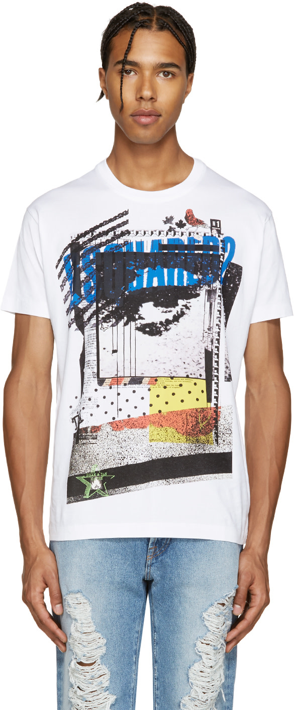 Dsquared2: White Logo & Pictures Chic Dan T-Shirt | SSENSE