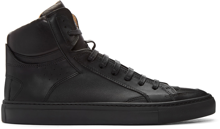 MM6 Maison Margiela: Black Nappa Calfskin High-Top Sneakers | SSENSE