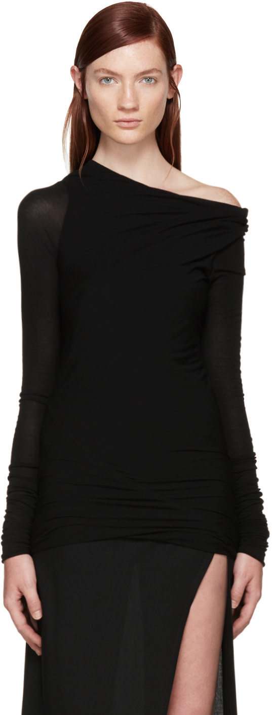 Rick Owens: Black Jersey Asymmetrical T-Shirt | SSENSE
